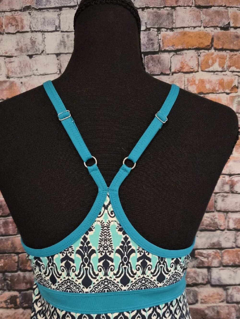 Athleta Teal Patterned Spaghetti-Strap Mini Dress - Picture 7 of 8